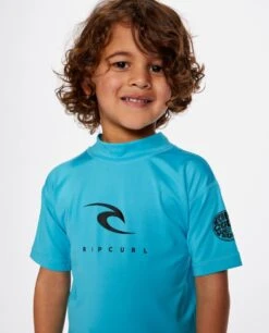 Rip Curl Corps Grom Short Sleeve Rash Vest - Blue -Aqua Style Shop 112824 tn5trv 0070 3